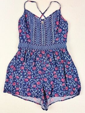 Hollister Open Back Tie Romper Y2K Summer Mini One Piece Festival Boho Floral